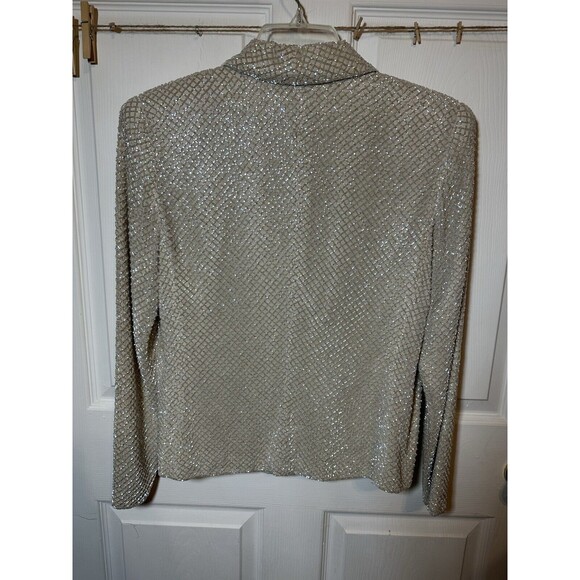 Rickie Freeman for Tj Nites Blazer Wm Sz 8 Clear Iridescent Seed Bead 100% Silk - Picture 8 of 10